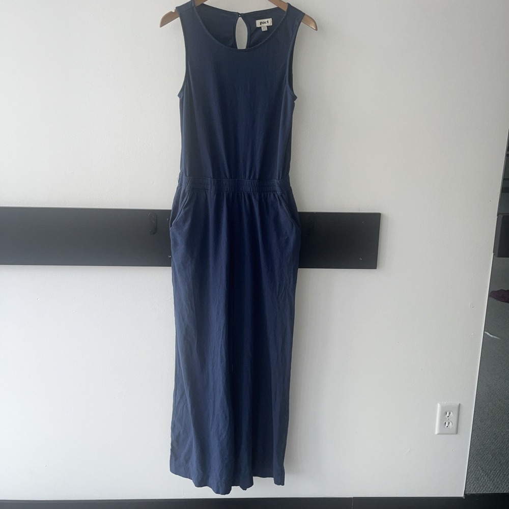 Pact Organic Blue Wide Leg Romper, Jumper. Jumpsuit. Medium - Picture 2 of 7